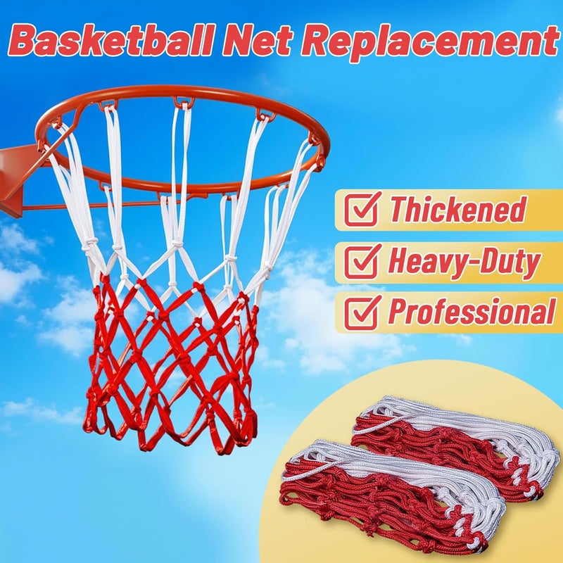 PULULA Basketball Net 2 Pack, Heavy Duty Basketball Net Replacement Weather Anti Whip Polyester Basketball Hoop Net Fits Standard Indoor Or Outdoor Court Use - Easy Install (Red White) - Image 3